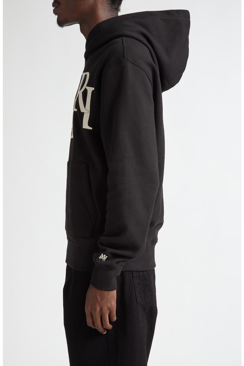 Oversize Staggered Logo Pullover Hoodie, Alternate, color, BLACK