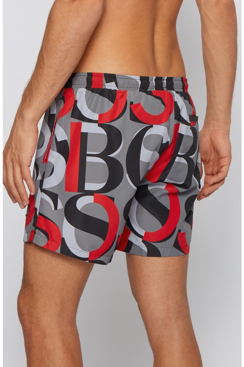 Fanfin Print Swim Trunks, Alternate, color, BRIGHT RED