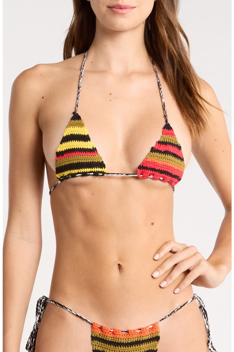 Stripe Crochet Triangle Bikini Top, Main, color, RED MULTI