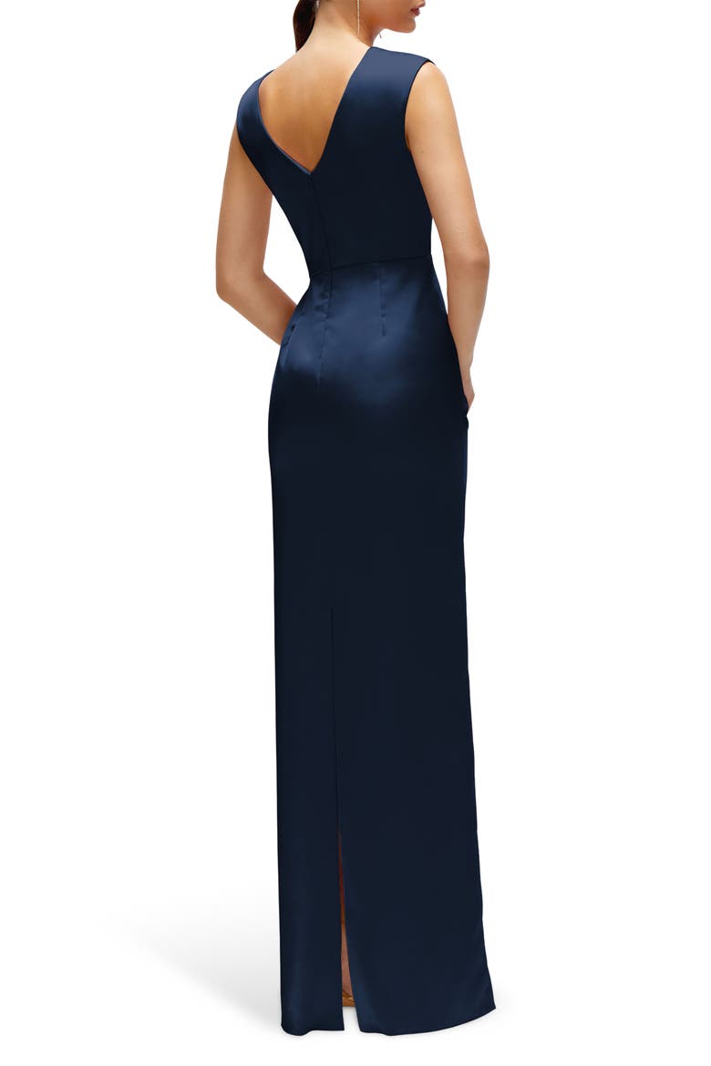 Pleated Cap Sleeve Charmeuse Gown, Alternate, color, MIDNIGHT
