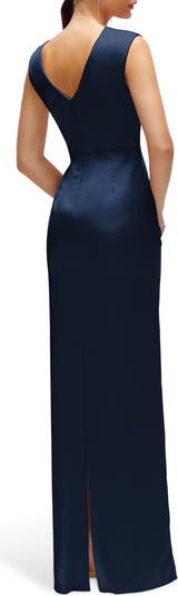 Pleated Cap Sleeve Charmeuse Gown