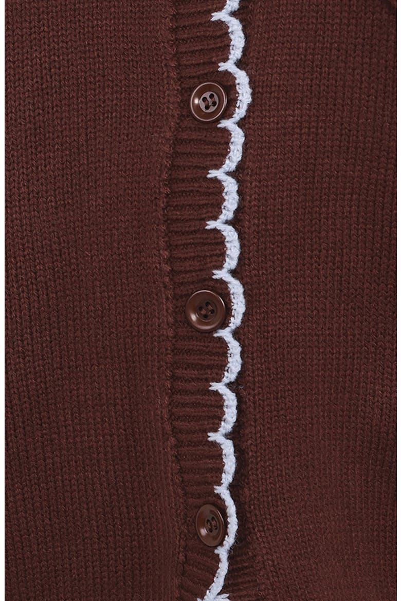 Ruby Scallop Cardigan, Alternate, color, BROWN