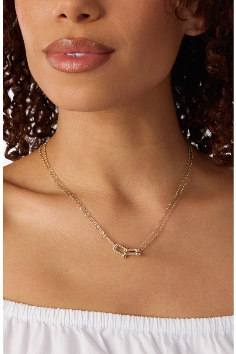 Double Chain Interlocking Link Necklace, Alternate, color, GOLD