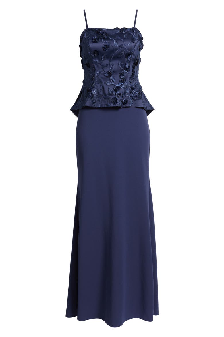 Mixed Media Floral Embroidery Gown, Alternate, color, NAVY