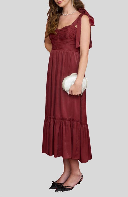 Blu Pepper Tie Strap Tiered Midi Dress In Burgundy