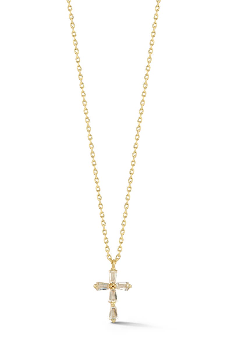 Baguette Cubic Zirconia Cross Pendant Necklace, Main, color, GOLD