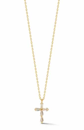 Baguette Cubic Zirconia Cross Pendant Necklace