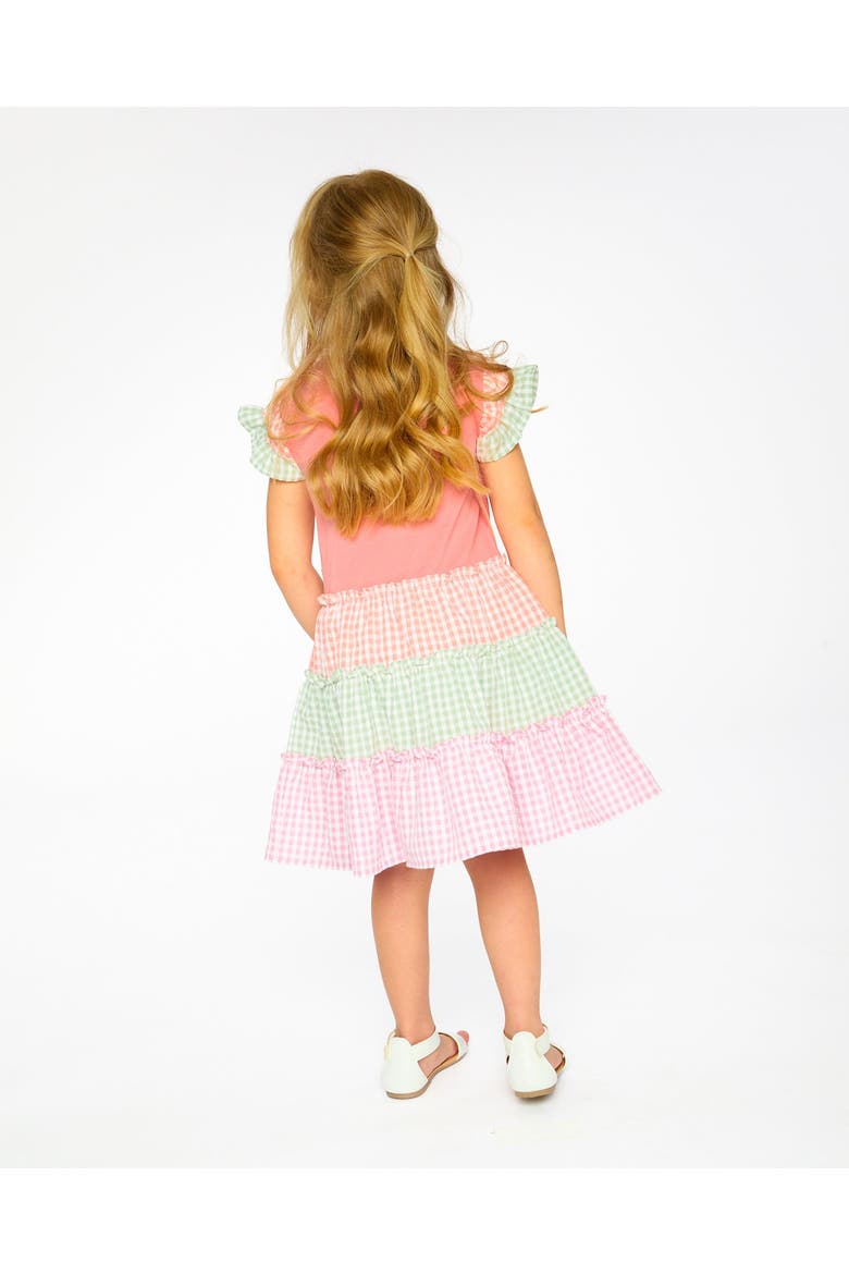 Organic Cotton Bi-Material Flutter Ruffles Gingham Dress, Alternate, color, Coral & Gingham