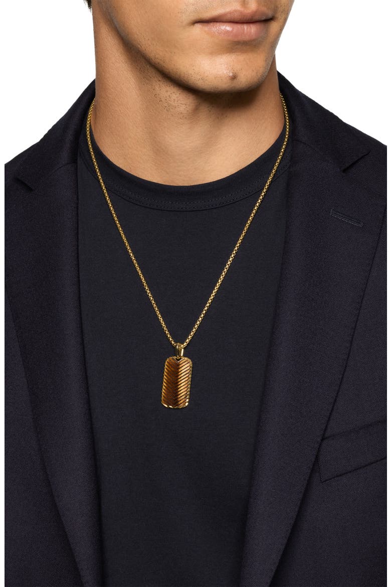 Men's Chevron Tag in 18K Yellow Gold with Tiger's Eye, 34mm, Alternate, color, GOLD