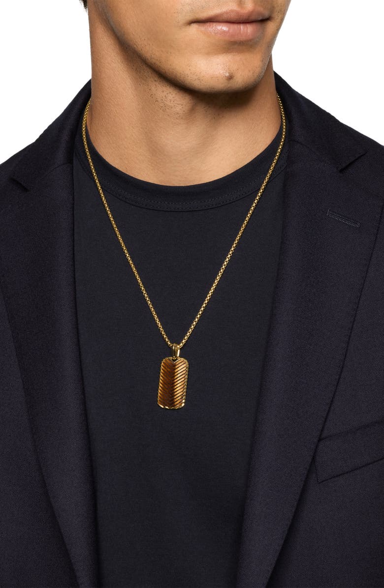 David Yurman Men's Chevron Tag in 18K Yellow Gold with Tiger's Eye, 34mm, Alternate, color, Gold