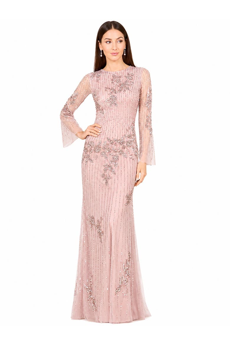 Beaded Faux-Wrap V-Neck Bridal Gown, Alternate, color, Dusty Rose