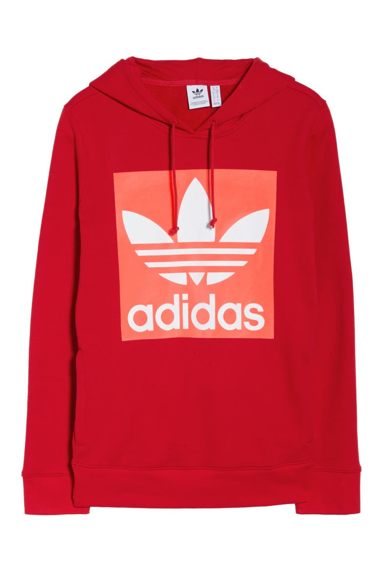 Trefoil Hoodie, Alternate, color, SCARLET