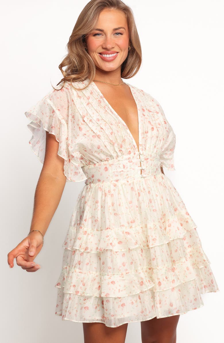 Petal & Pup Tamsin Tiered Minidress, Alternate, color, Cream Coral Floral