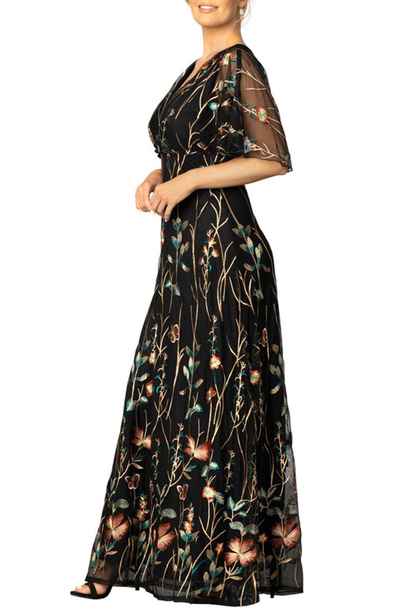 Kiyonna Embroidered Elegance Evening Gown with Sleeves, Alternate, color, Onyx