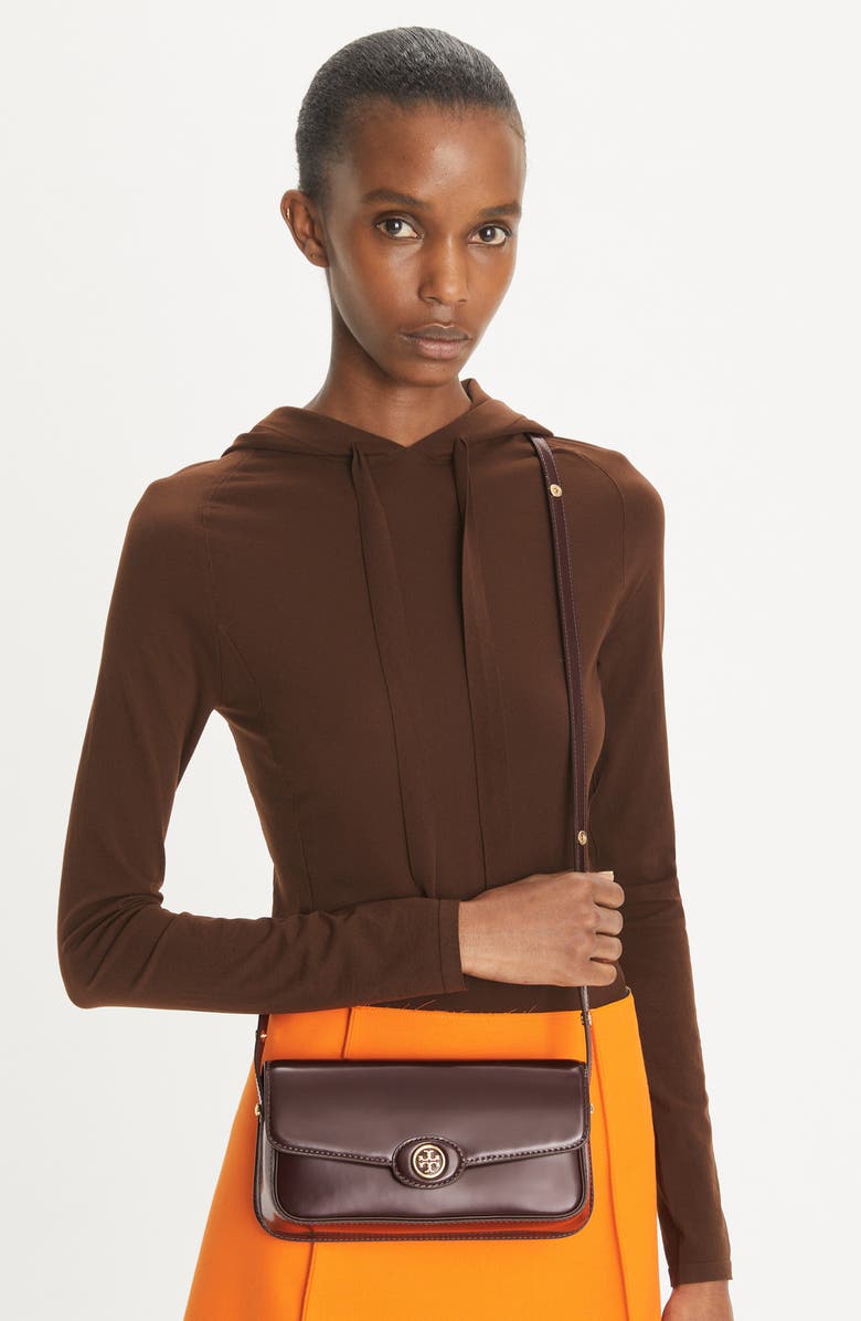 Tory Burch Robinson Spazzolato Leather Shoulder Bag, Alternate, color, Tempranillo