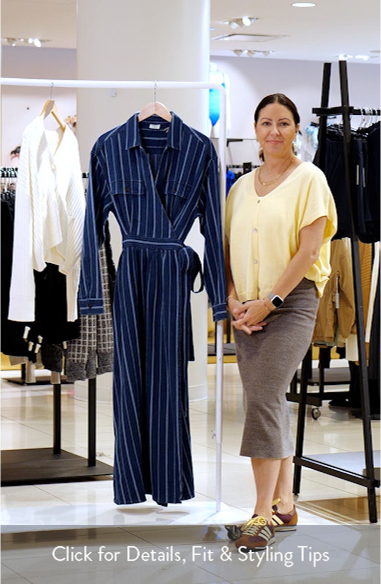 Julia Island Tide Stripe Long Sleeve Organic Cotton Wrap Shirtdress, sales video thumbnail