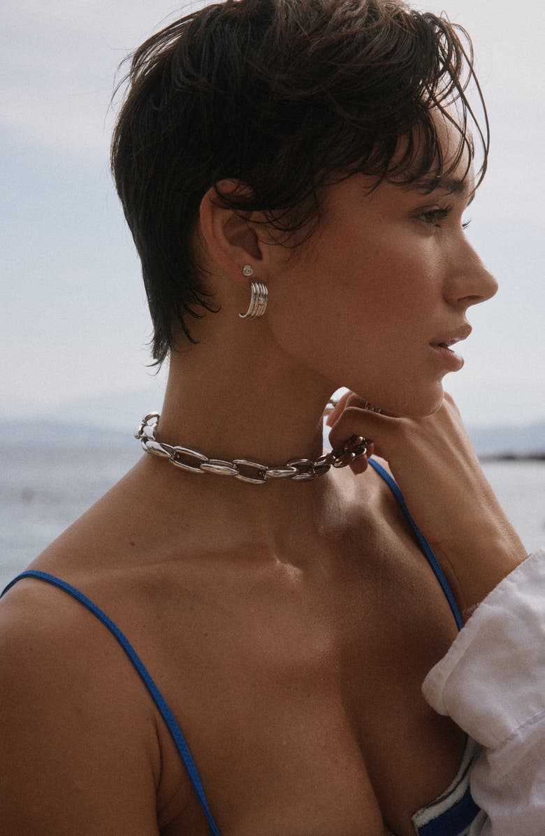 Luv AJ The Ridged Positano Stud Earrings, Alternate, color, Silver