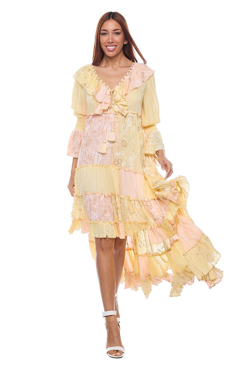 RANEES Long Sleeve High-Low Maxi Dress, Alternate, color, Yellow