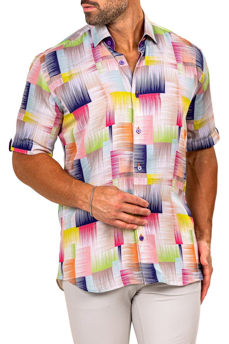 Galileo Marthy Short Sleeve Button-Up Shirt, Alternate, color, WHITE MULTI