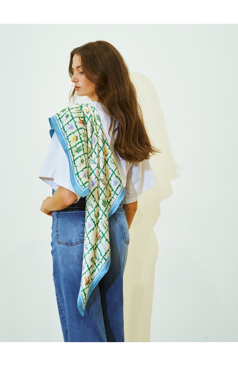 Lost Pattern x NYBG "Oasis Charms" Silk Square Scarf, Alternate, color, Blue