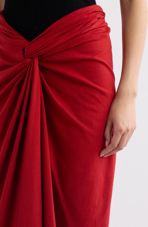 Dries Van Noten Knot Front Cotton Jersey Midi Skirt In Red
