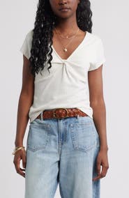 Treasure & Bond Twist Front V-Neck Knit Top