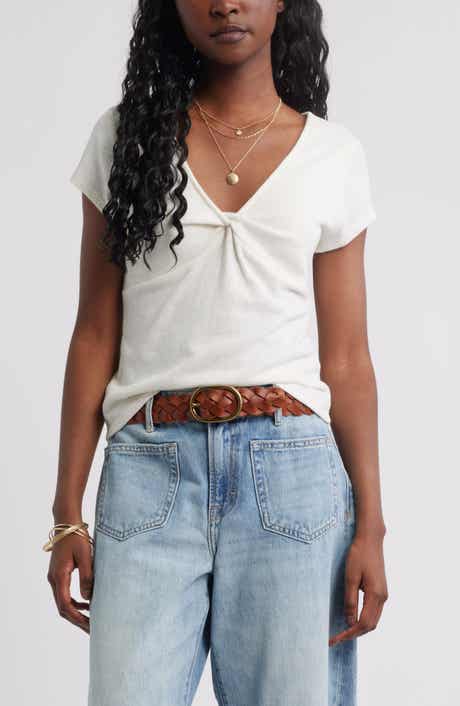 Treasure & Bond Twist Front V-Neck Knit Top