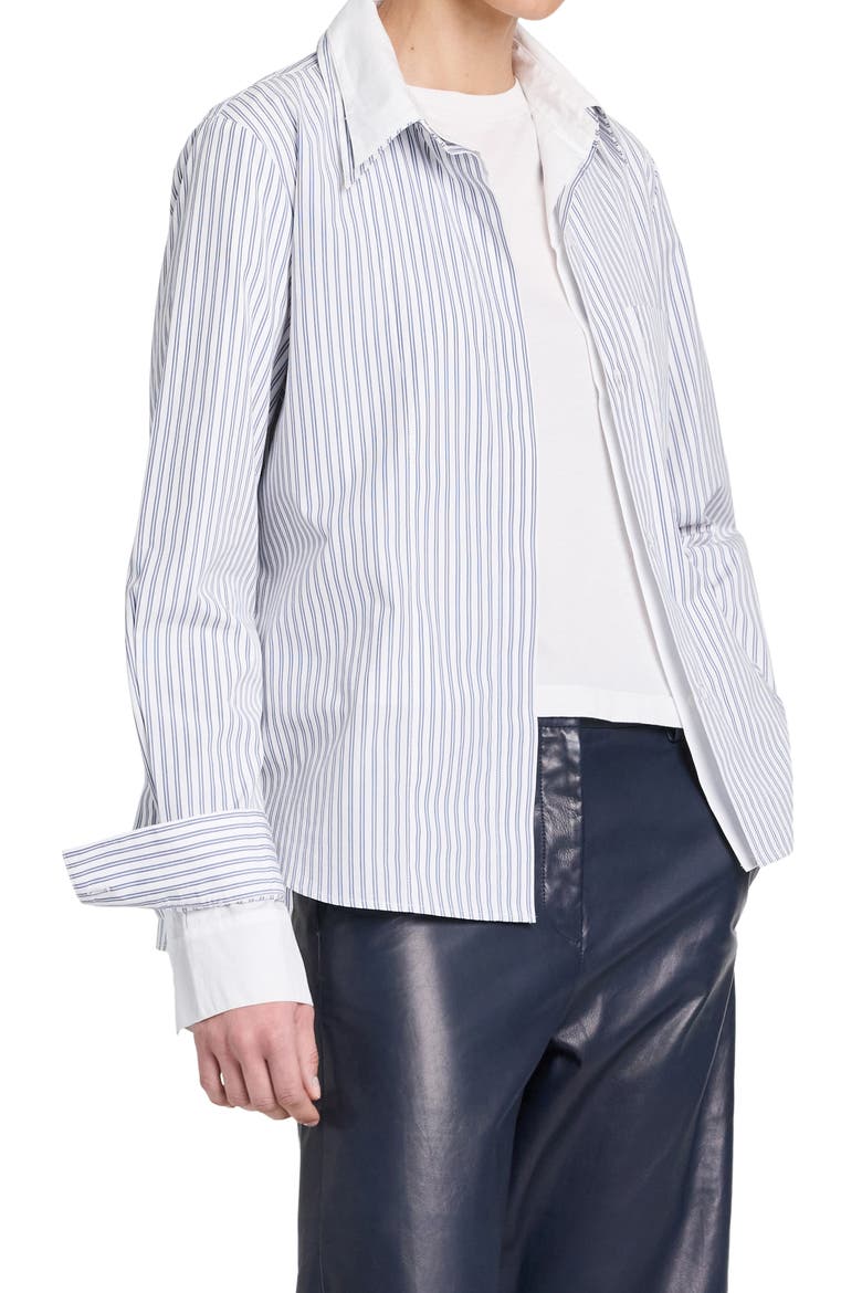 Double Layer Boyfriend Shirt, Alternate, color, WHITE / NAVY MULTI
