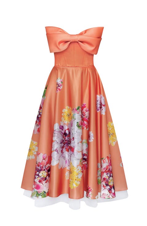 Playful floral midi dress with bow