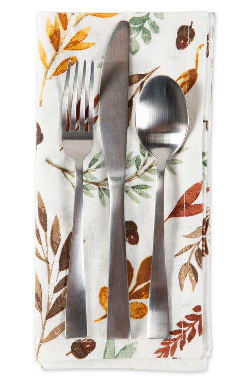Design Imports Set Of 6 Falling Leaves Print Cotton Napkins In White