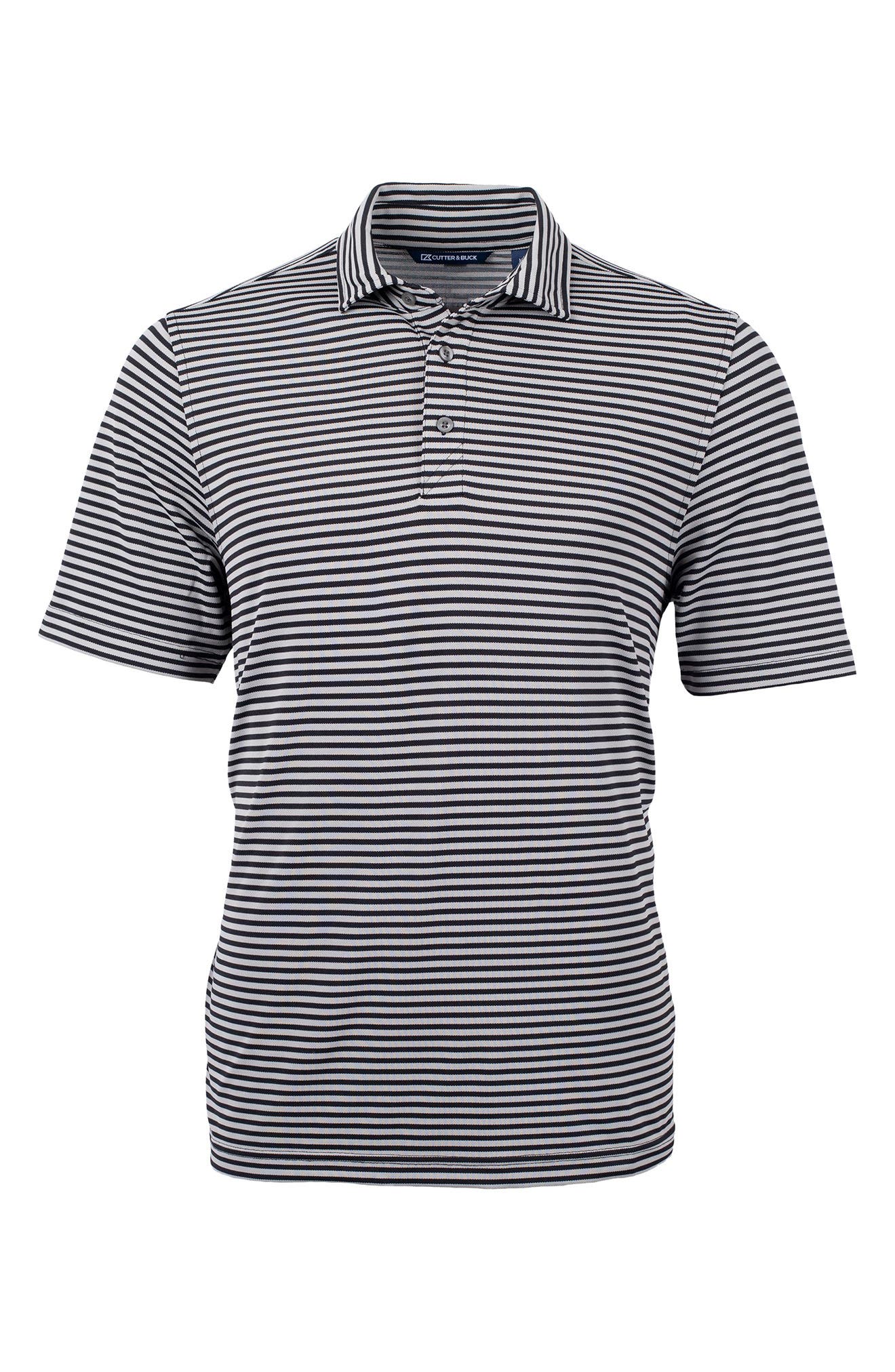 Cutter & Buck Virtue Piqué Stripe Recycled Blend Polo in Black 