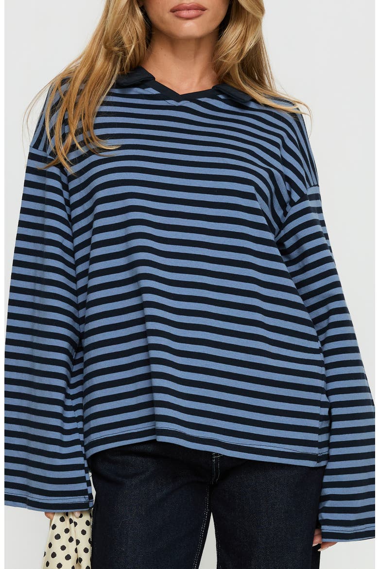 Settle Down Collared Striped Top, Main, color, NAVY STRIPE