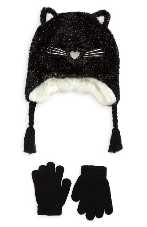Capelli New York Kids' Disco Kitty Earflap Hat & Gloves Set In Black