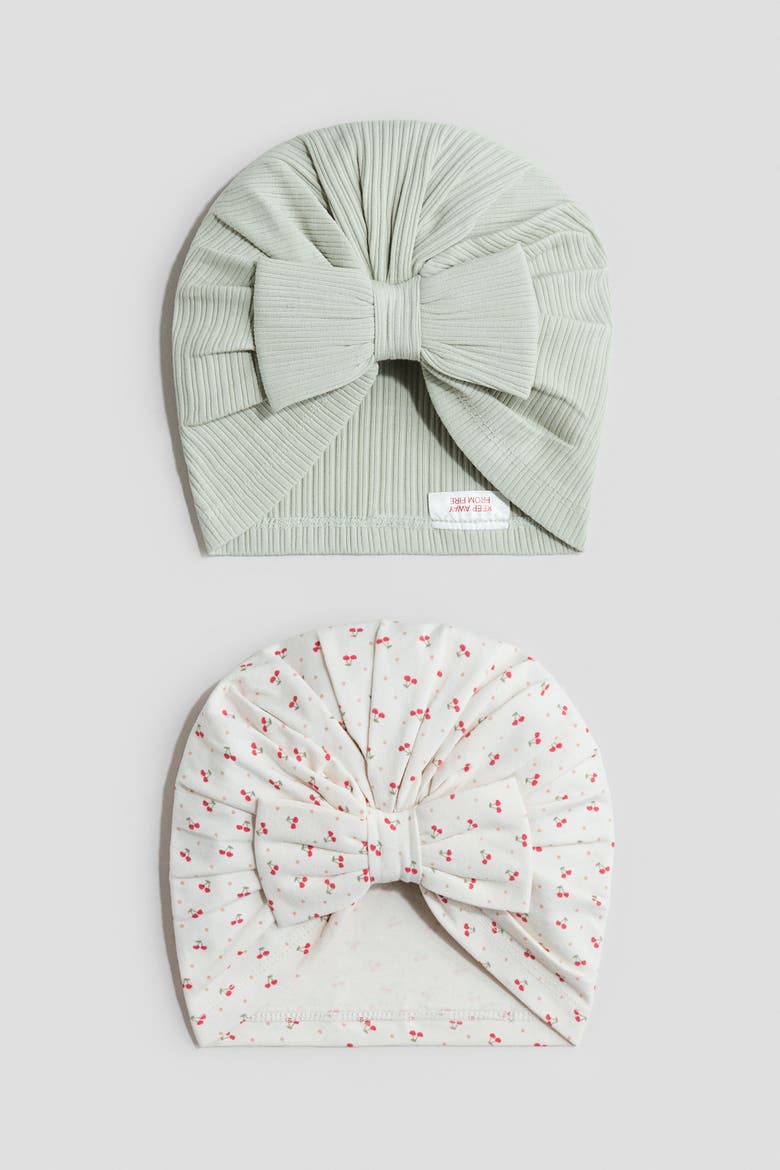 2-pack Knot-detail Hats, Main, color, Light dusty green/cherries