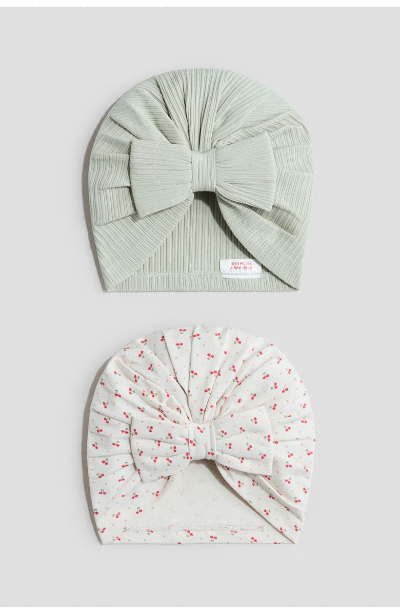 H&M 2-pack Knot-detail Hats, Main, color, Light Dusty Green/Cherries
