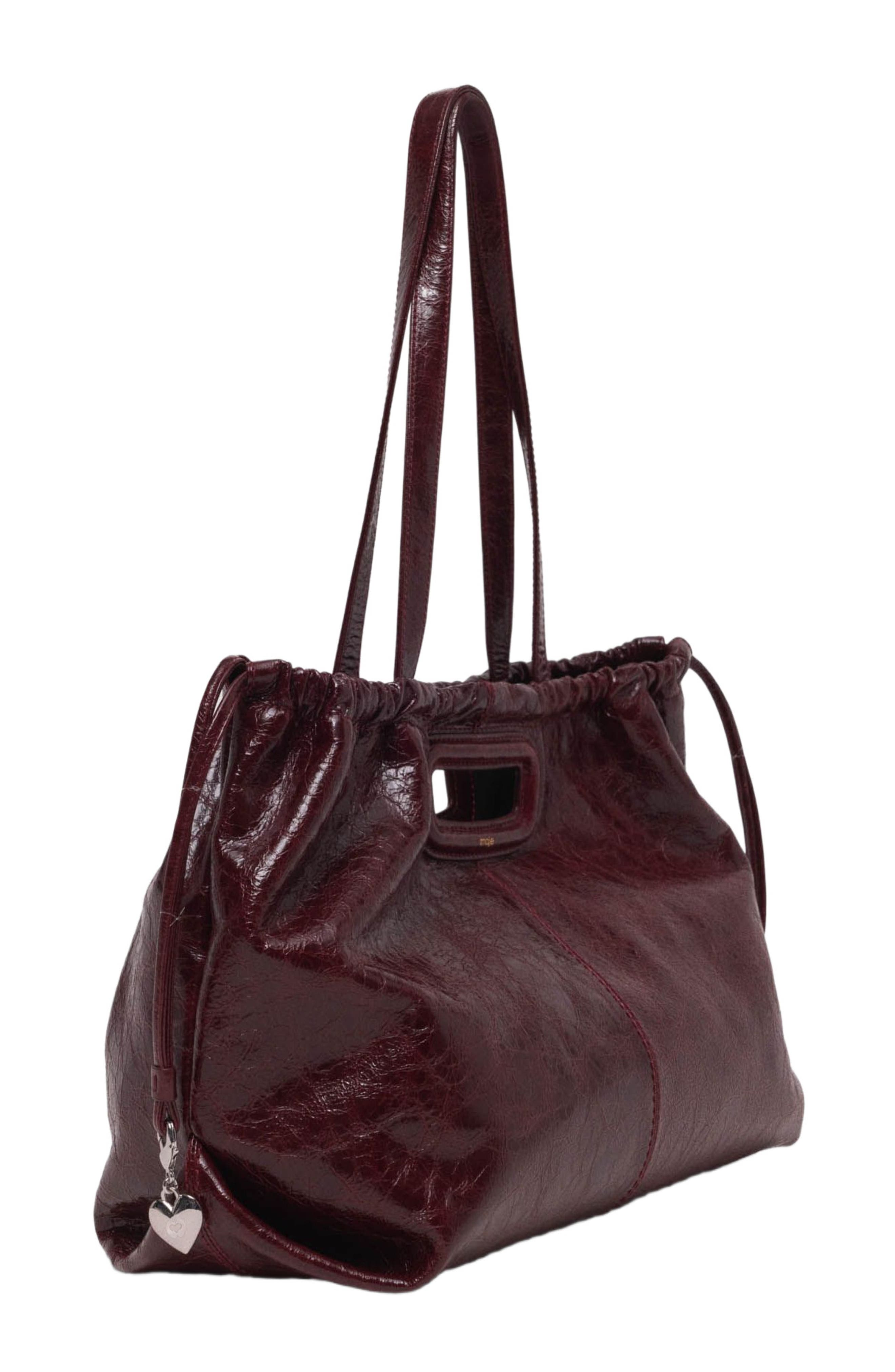 Crackled leather M Tote bag, Alternate, color, Burgundy