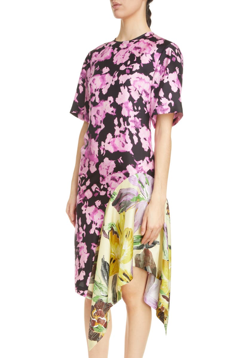 Dries Van Noten Diana Floral Contrast Silk Twill Dress, Alternate, color,