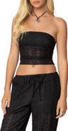EDIKTED Lemon Eyelet Lace-Up Corset Crop Tube Top
