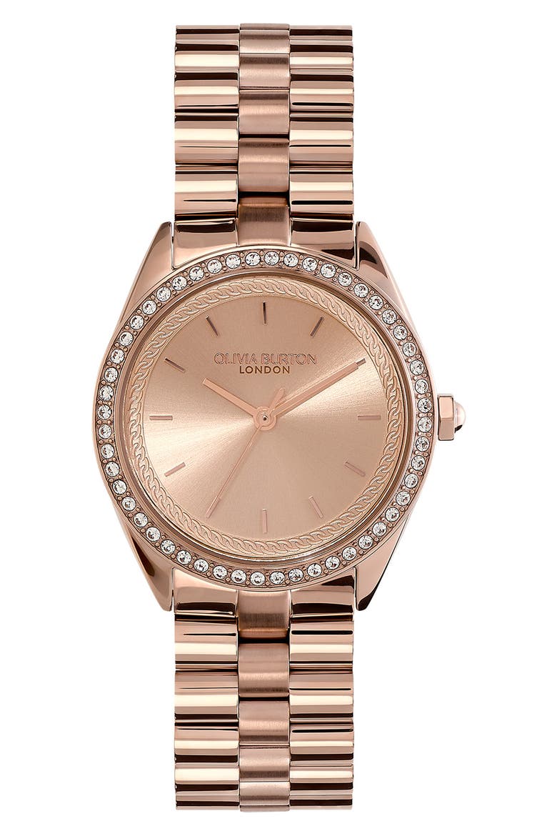 Bejewelled Bracelet Watch, 34mm, Main, color, ROSE GOLD