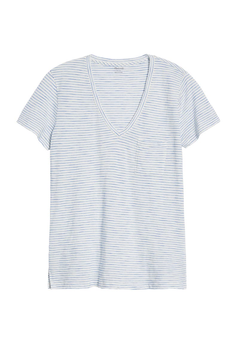Whisper Cotton Stripe V-Neck Tee, Alternate, color, BRIGHT IVORY