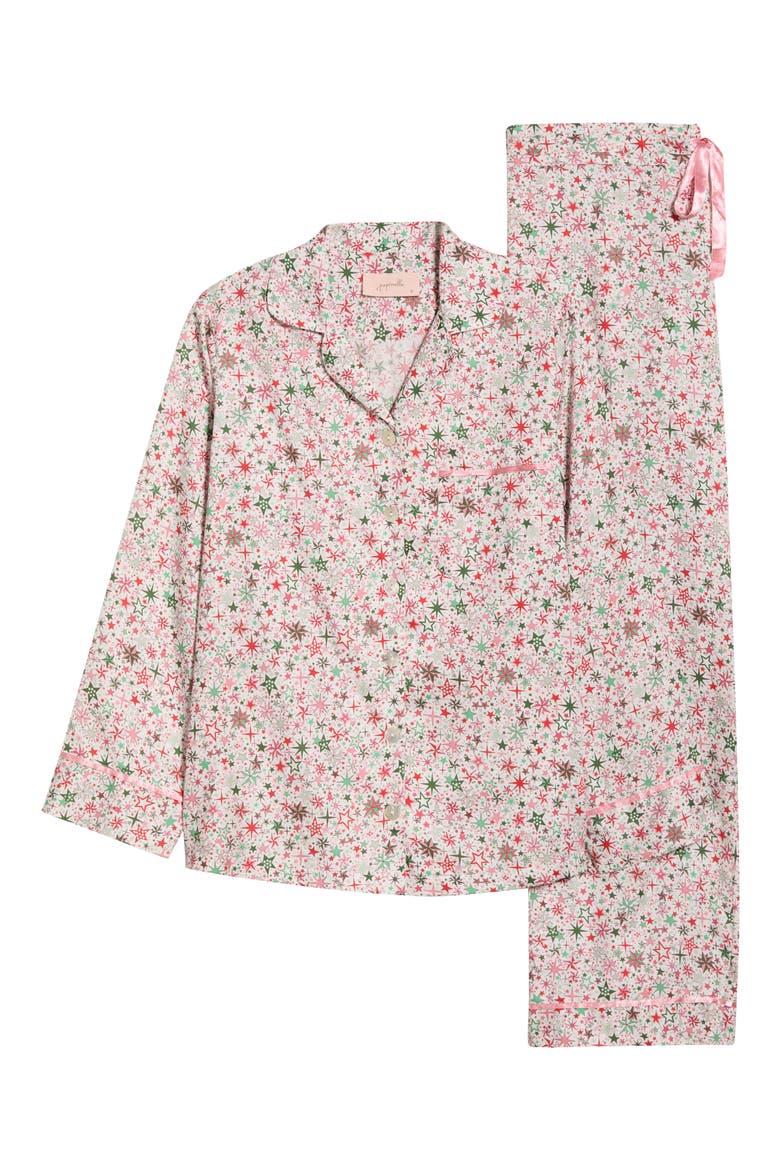 Christmas Stars Cotton Sateen Pajamas, Alternate, color, BERRY PINK