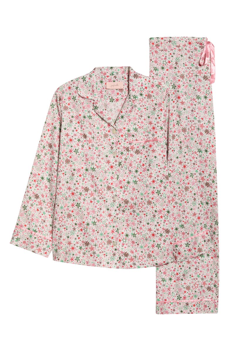 Papinelle Christmas Stars Cotton Sateen Pajamas, Alternate, color, Berry Pink