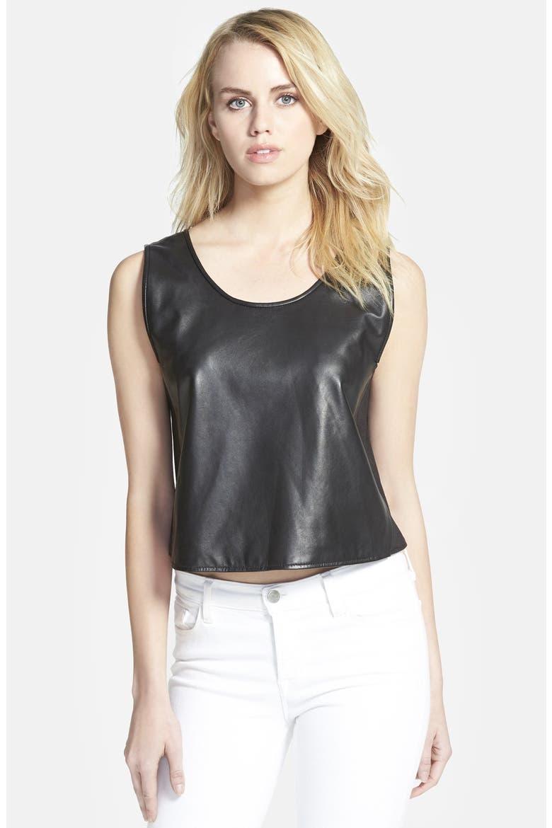 'Oasis' Crop Leather Tank, Main, color, BLACK