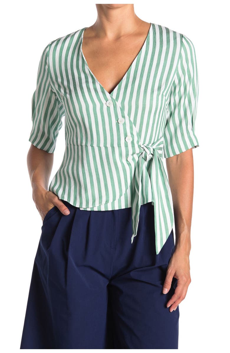 FRNCH Stripe Print Side Tie Blouse, Main, color, 