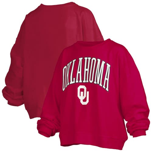 Pressbox Crimson Oklahoma Sooners Janise Arch Over Logo Waist Length Oversized Pullover Sweatshirt In Red