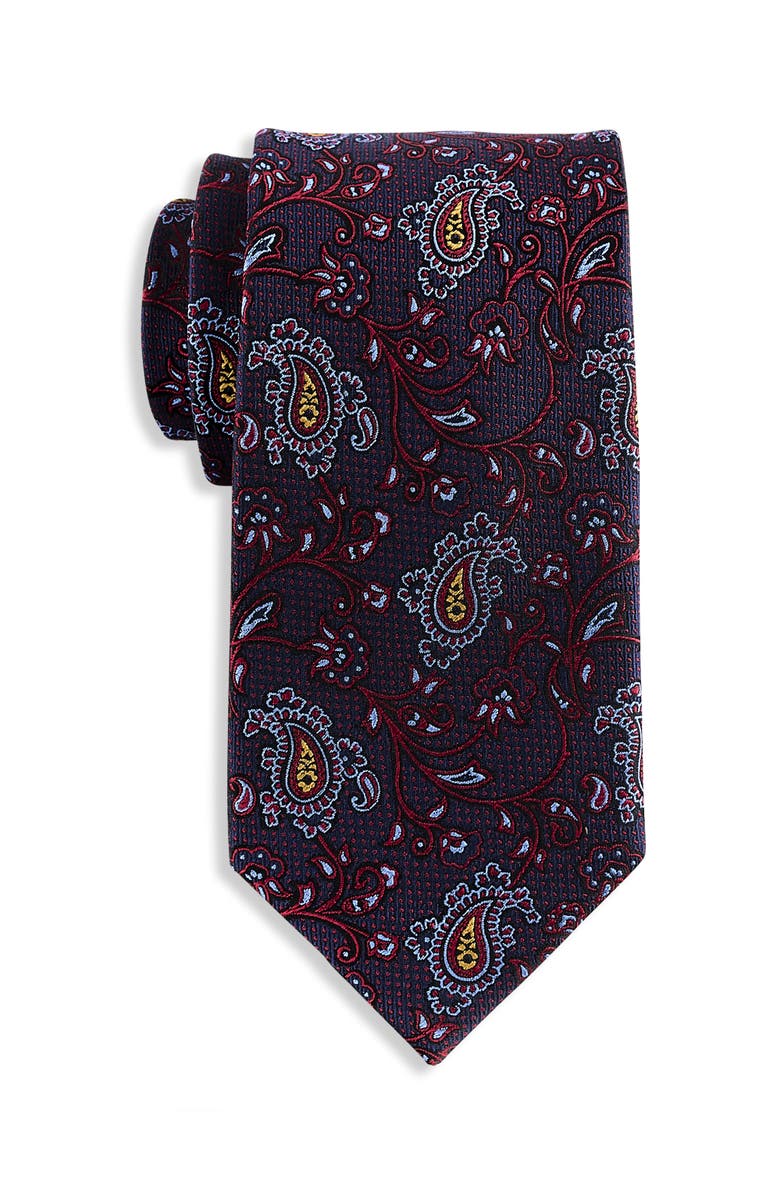 Oak Hill Premium by DXL Big & Tall Paisley Vines Tie, Main, color, Burgundy
