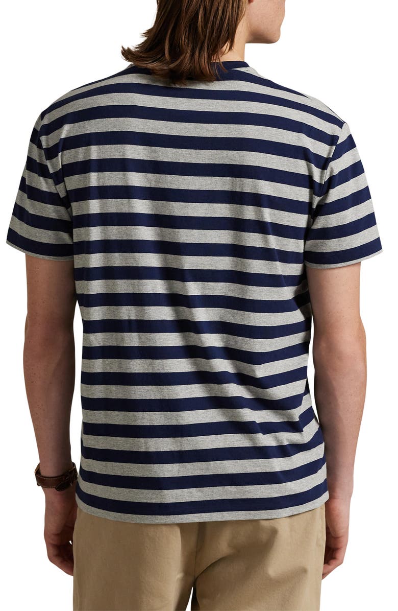 Polo Ralph Lauren Classic Fit Stripe Cotton T-Shirt, Alternate, color, Andover Heather/ Cruise Navy