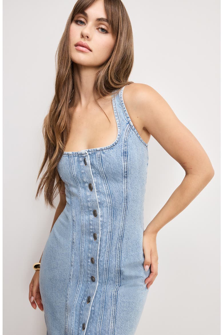Button Front Denim Midi Dress, Alternate, color, INDIGO911