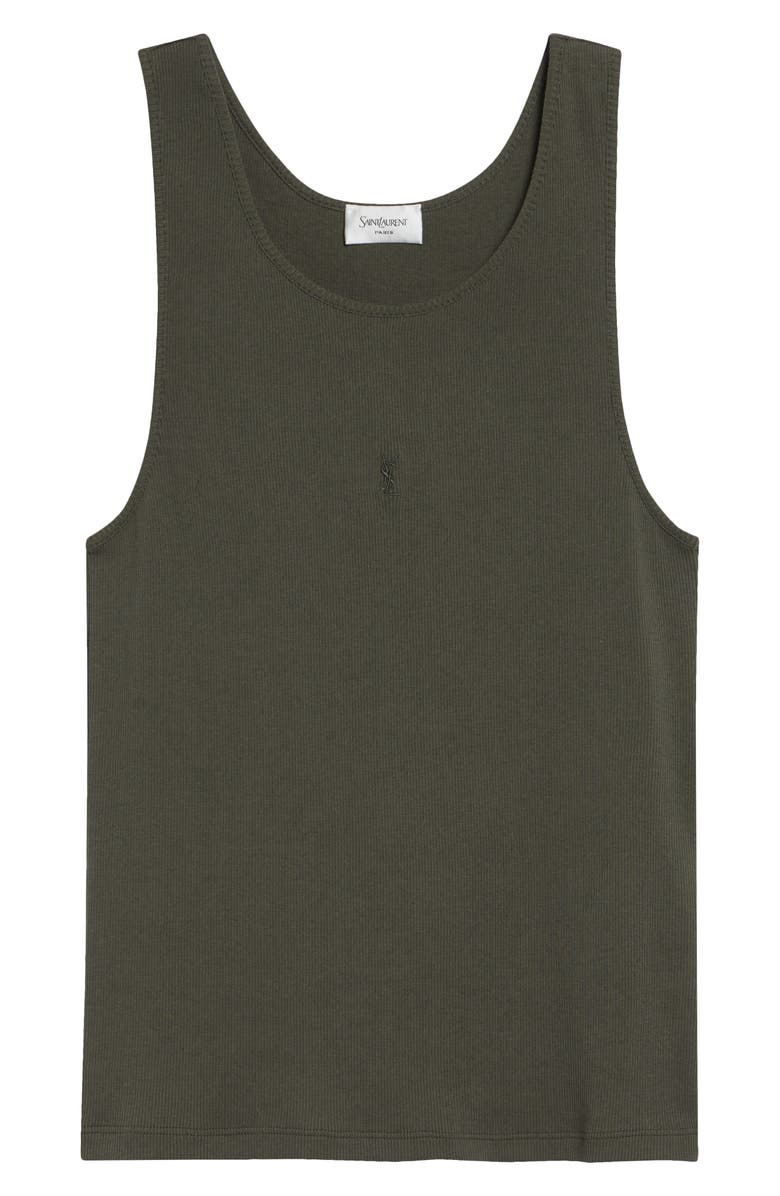 Saint Laurent Cassandre Embroidered Rib Tank, Main, color, Kaki Fonce