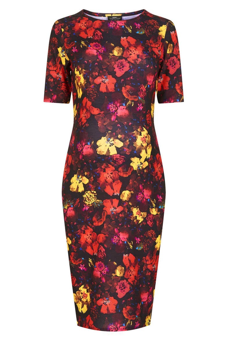 'Ditsy Splash' Body-Con Maternity Dress, Alternate, color, RED MULTI